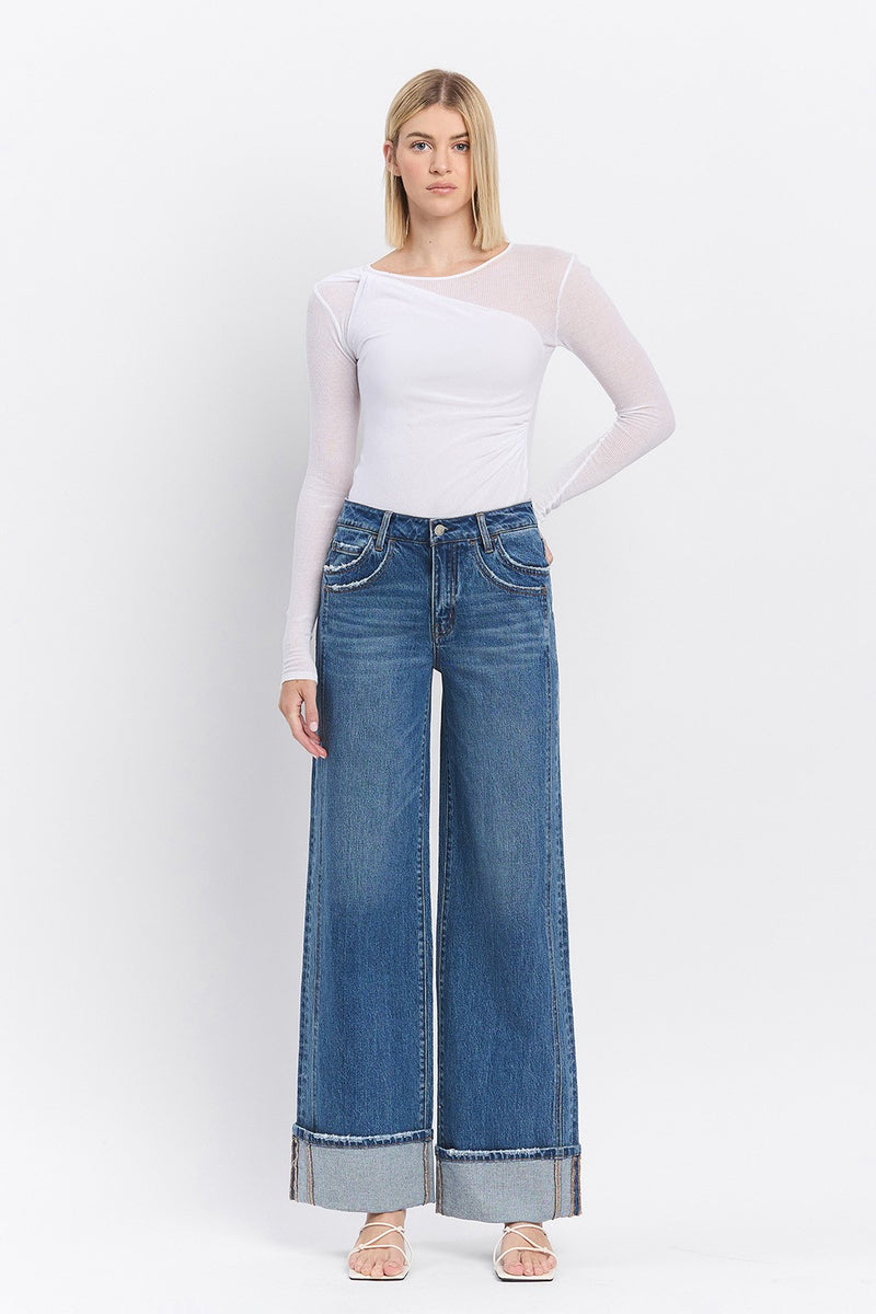 Vervet High Rise Cuffed Panel Baggy Wide Jeans
