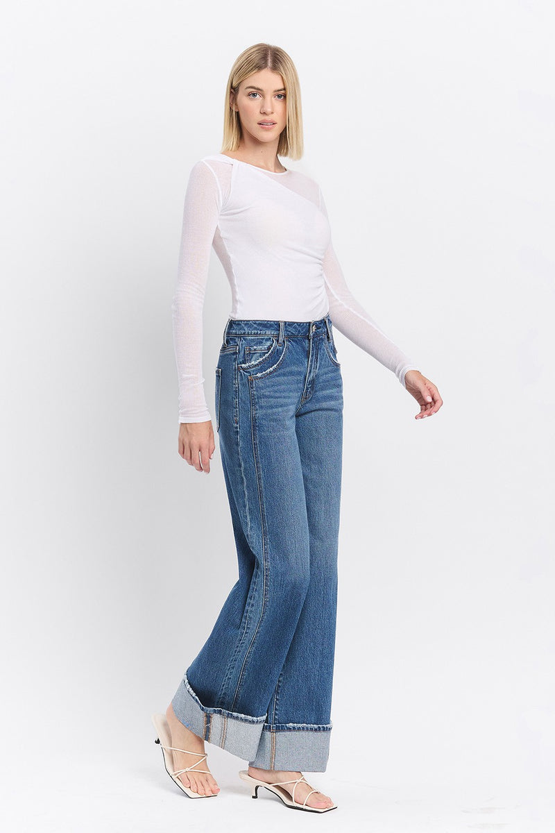 Vervet High Rise Cuffed Panel Baggy Wide Jeans