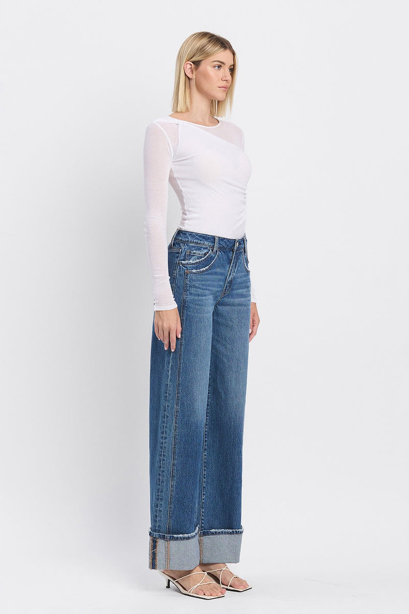 Vervet High Rise Cuffed Panel Baggy Wide Jeans