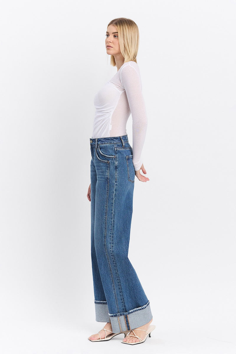 Vervet High Rise Cuffed Panel Baggy Wide Jeans