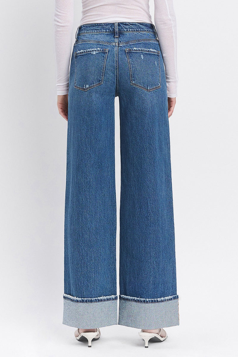 Vervet High Rise Cuffed Panel Baggy Wide Jeans