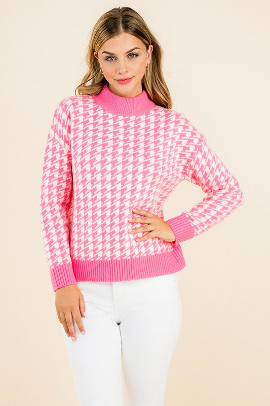 Highland Pink Houndstooth Sweater