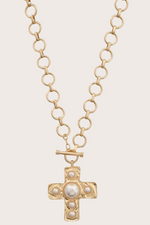 Pearl Cross Toggle Clasp Necklace