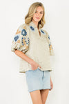 London Embroidered Puff Sleeve Textured Top