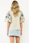 London Embroidered Puff Sleeve Textured Top