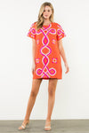 The Weston Embroidered Shift Dress in Orange