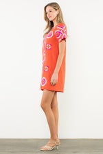 The Weston Embroidered Shift Dress in Orange