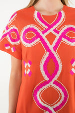 The Weston Embroidered Shift Dress in Orange