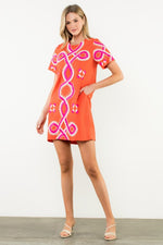 The Weston Embroidered Shift Dress in Orange