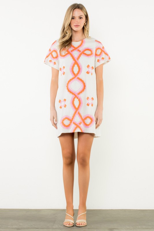 The Weston Embroidered Shift Dress in Cream