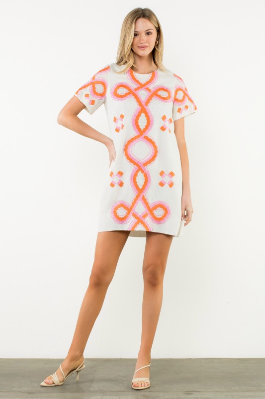 The Weston Embroidered Shift Dress in Cream
