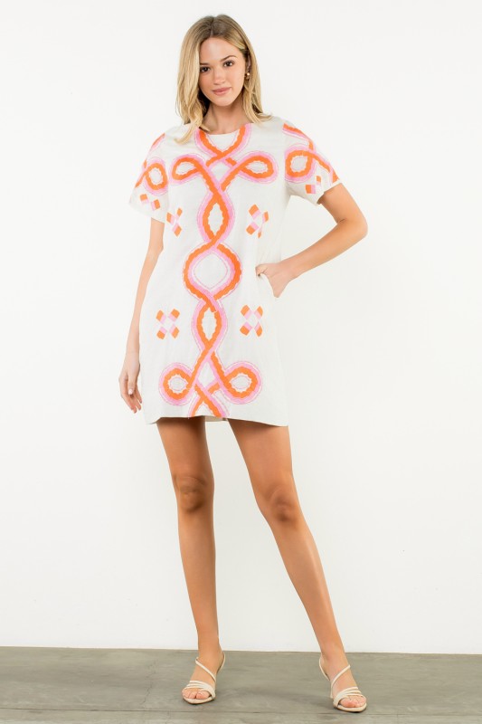 The Weston Embroidered Shift Dress in Cream