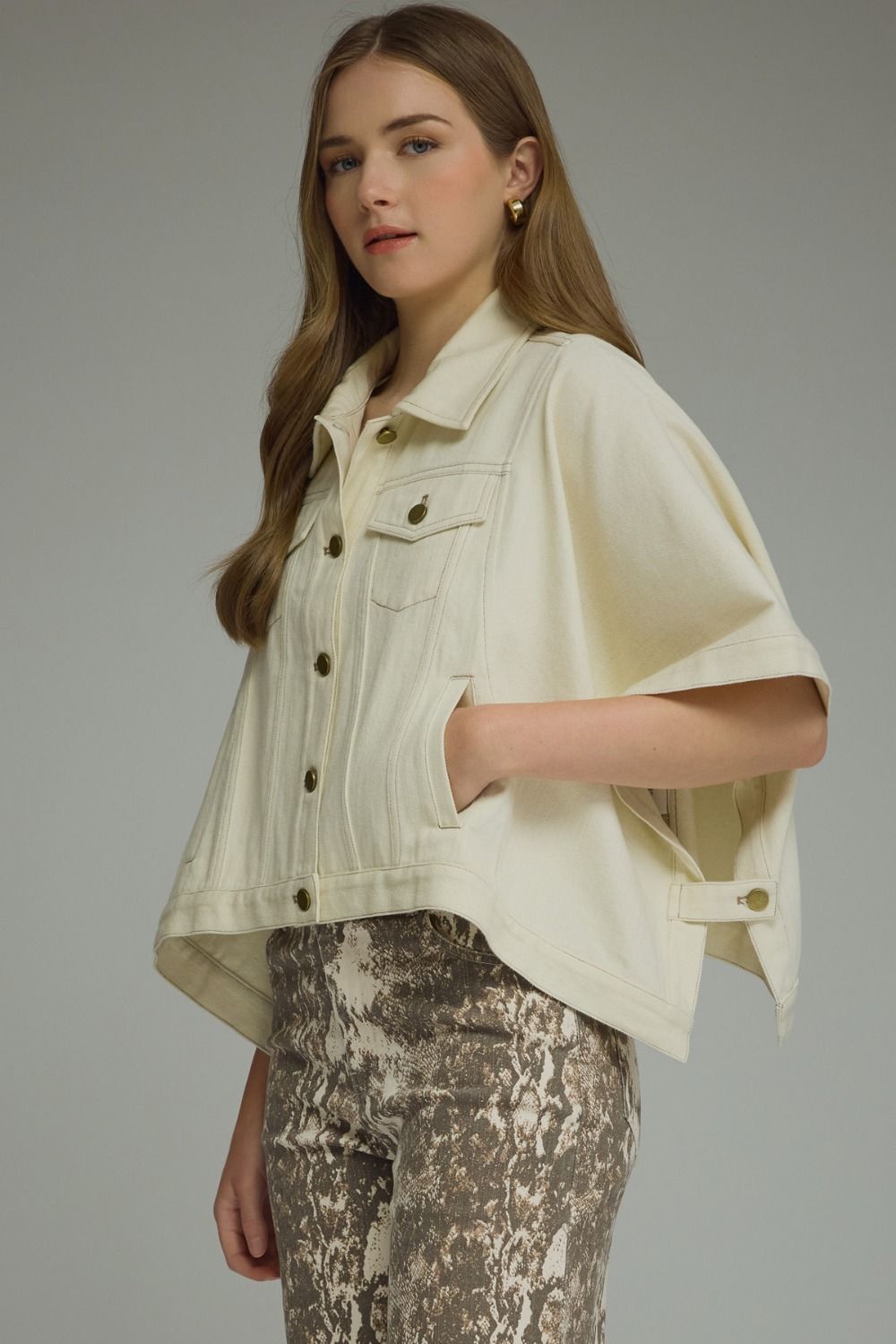 The Autumn Ease Denim Jacket in Ecru front view