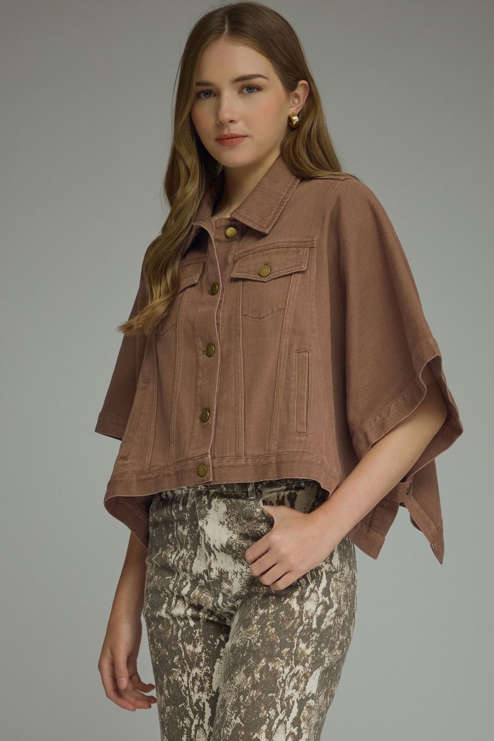 The Autumn Ease Denim Jacket in Brown front view