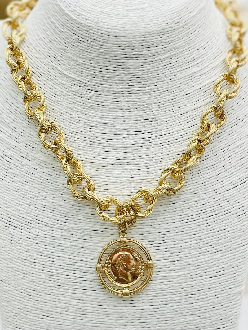 Twisted Link Coin Necklace