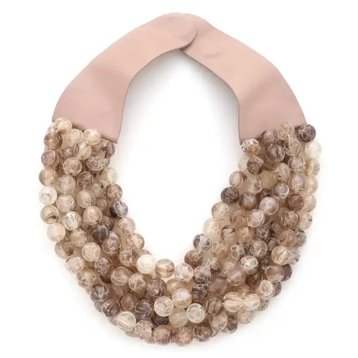 Beaded Necklace with Magnetic Closure in Tan