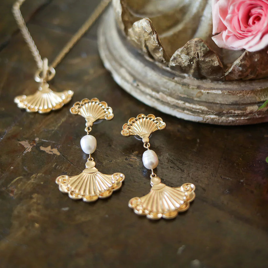 French Fan & Pearl Earrings