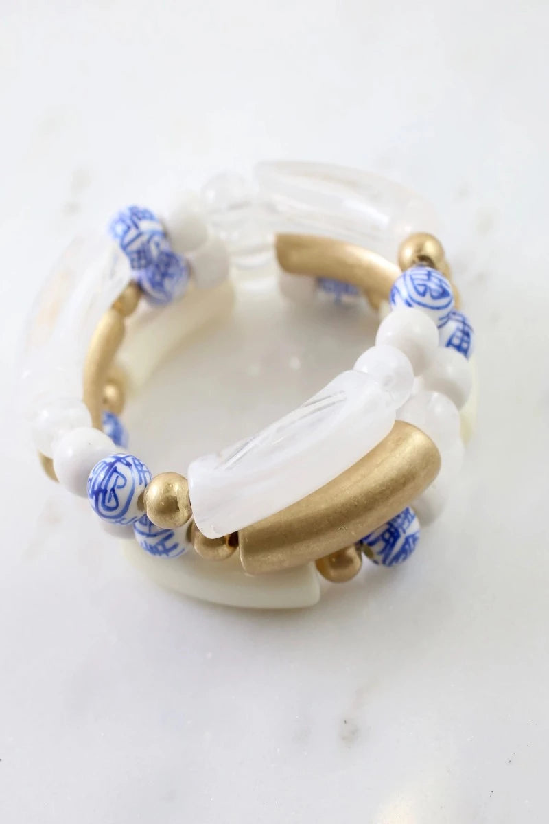 Blue & White Chinoiserie Bracelet Set