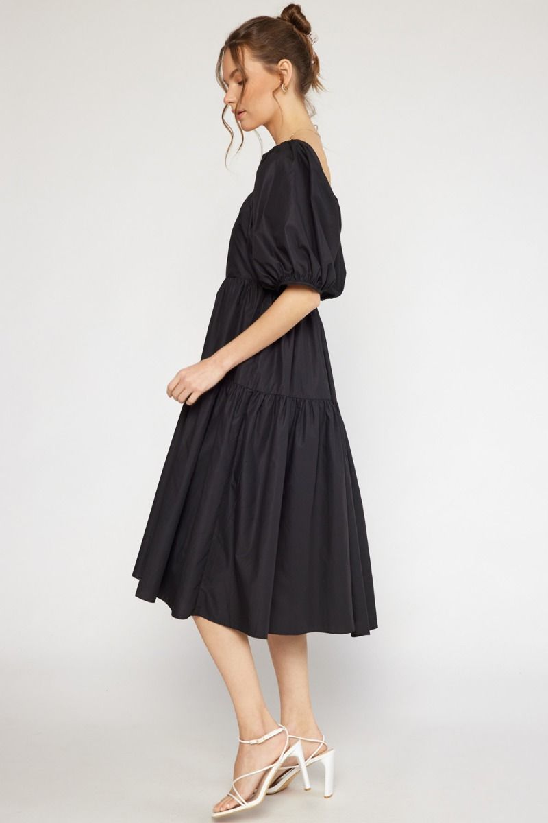 Southern Elegance Midi Dress in Black