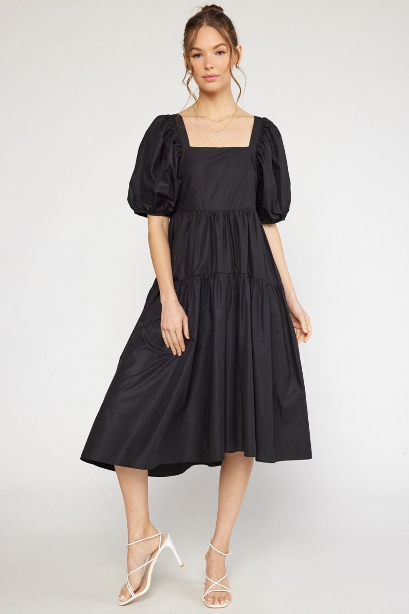 Southern Elegance Midi Dress in Black