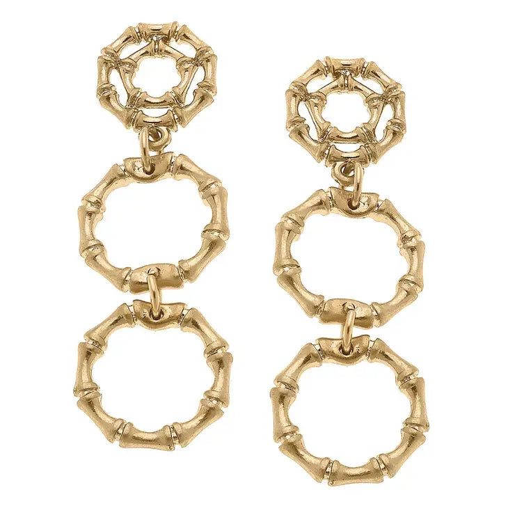 Bamboo Statement Drop Earrings in Worn Gold