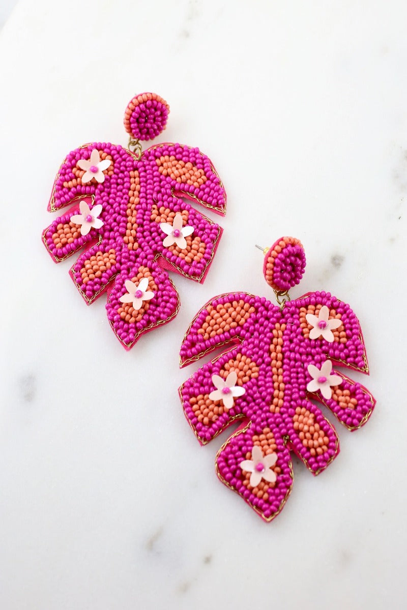 Embellished Palm Earring in Hot Pink